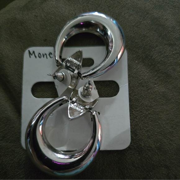 Vintage Silver Tone Monet Door Knocker Pierced Earrings - Picture 2 of 3